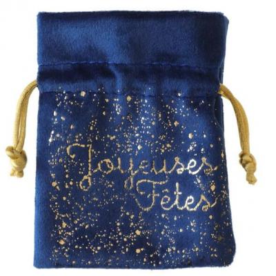Sachet tissu voie lactée Joyeuses fêtes en bleu marine et or (x2) REF/7123