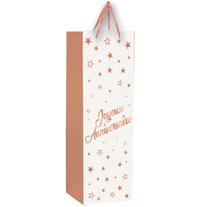 Sacmb00a emballage sachet cadeau joyeux anniversaire pour bouteille blanc rose gold