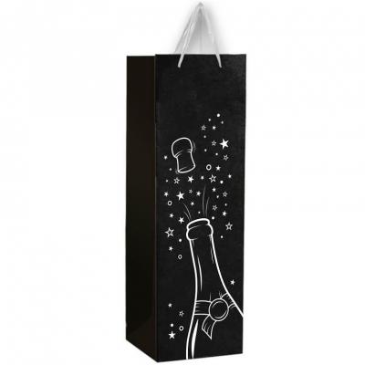 1 Joli sac cadeau noir et argent pour emballage bouteille REF/SACMB10N