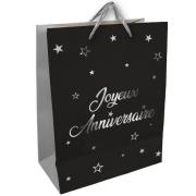1 Joli sac noir et argent Joyeux Anniversaire pour des emballages de cadeaux 39.5cm H. REF/SACMG00A
