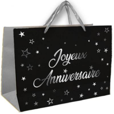1 Joli sac argent et noir Joyeux Anniversaire 25cm H. REF/SACMM00A (Emballage cadeaux de fête)