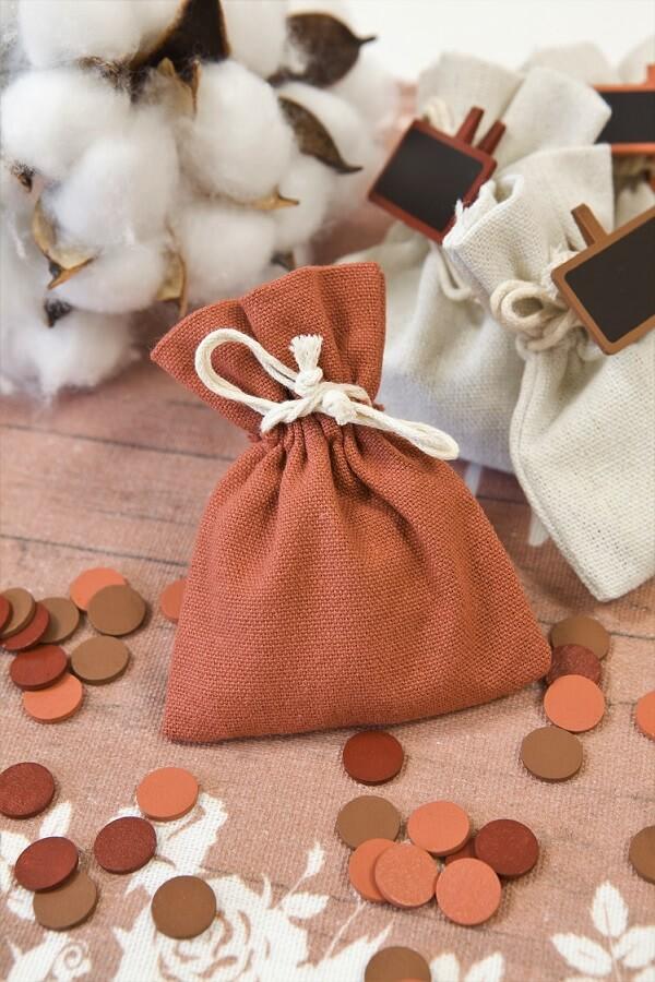 Sc462 contenant sachet en toile terracotta pour dragee