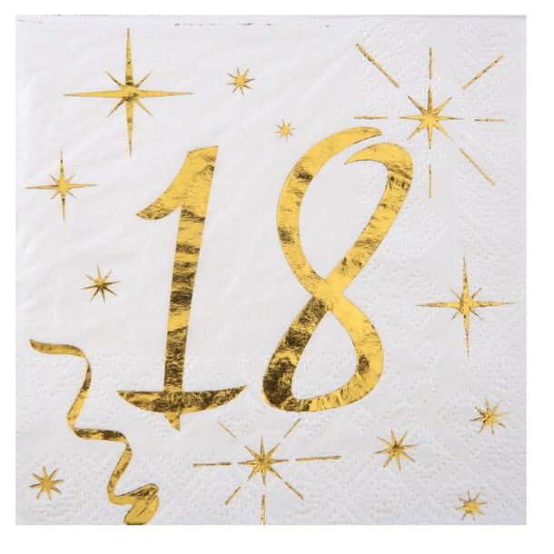 Serviette anniversaire 18ans blanche et or