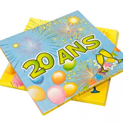 Serviette anniversaire 20ans (x20) REF/AA1005PP/SV20