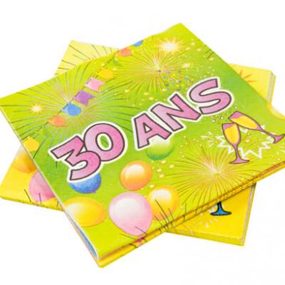 Serviette anniversaire 30ans (x20) REF/AA1005PP/SV30