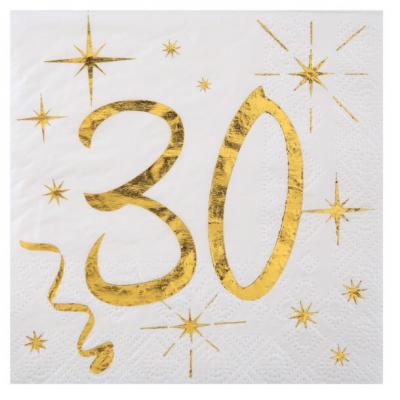 Serviette anniversaire 30ans blanche et or