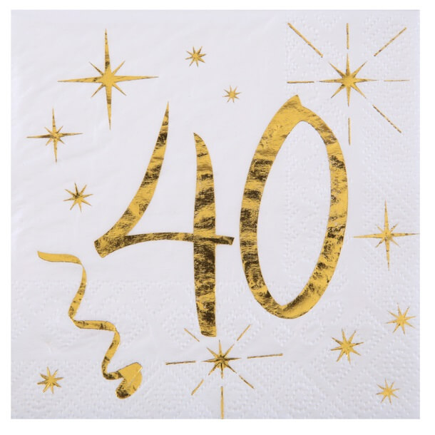 Serviette anniversaire 40ans blanche et or