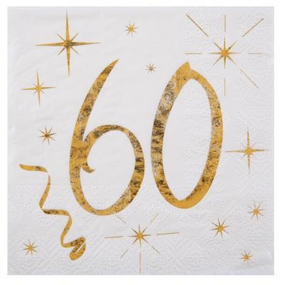 Serviette anniversaire 60ans blanche et or