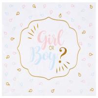 Serviette blanche baby shower girl or boy en rose bleue et doree metallisee