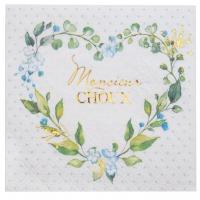 Serviette cocktail baby shower coeur fleur bleu ciel pour garcon