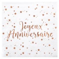 Serviette cocktail joyeux anniversaire rose gold et blanche