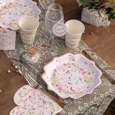 Serviette coeur champetre mariage floral