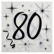 Serviette de table anniversaire blanche et noire 80 ans (x20) REF/5241