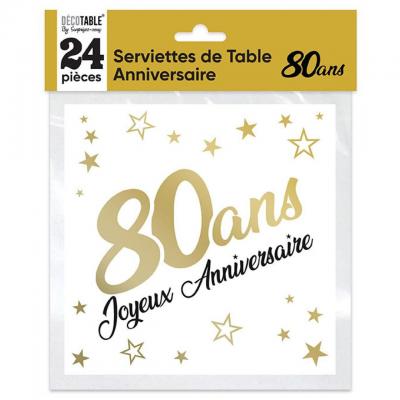 Serviette de table anniversaire 80 ans doree or metallisee et blanche