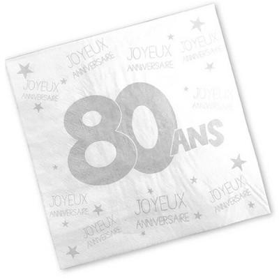Serviette anniversaire blanche 80ans (x24) REF/S3PA08