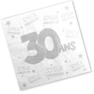 Serviette anniversaire blanche 30ans (x24) REF/S3PA03