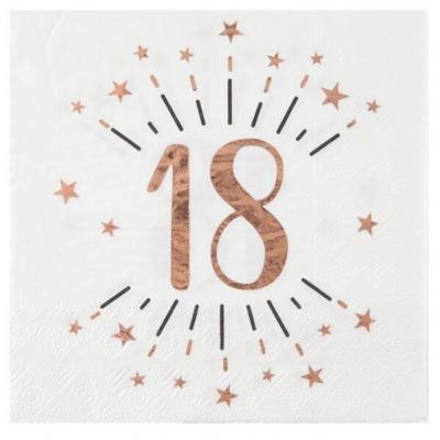 Serviette de table anniversaire blanche et rose gold anniversaire 18ans