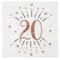 Serviette de table anniversaire blanche et rose gold anniversaire 20ans