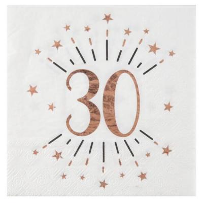 Serviette de table anniversaire 30ans blanche et rose gold métallique (x10) REF/7350