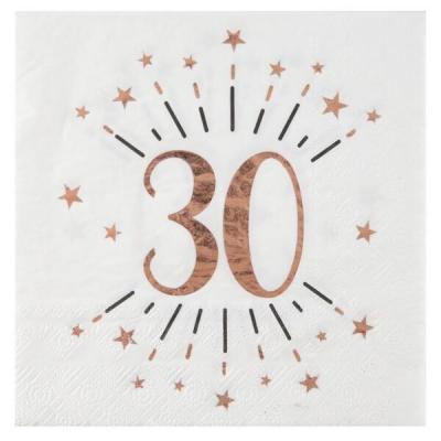 Serviette de table anniversaire blanche et rose gold anniversaire 30ans