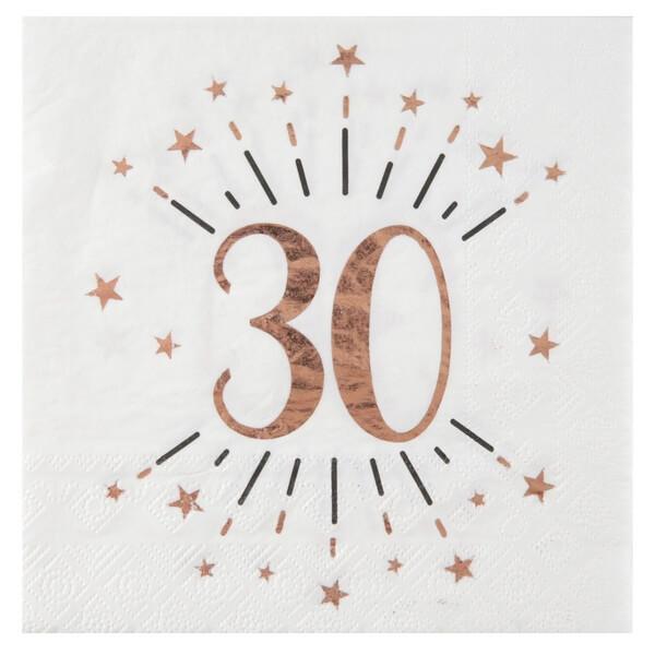 Serviette de table anniversaire blanche et rose gold anniversaire 30ans