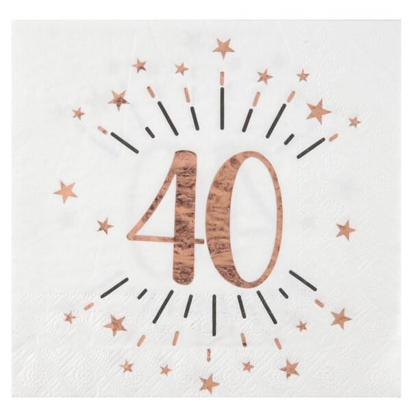 Serviette de table anniversaire blanche et rose gold anniversaire 40ans
