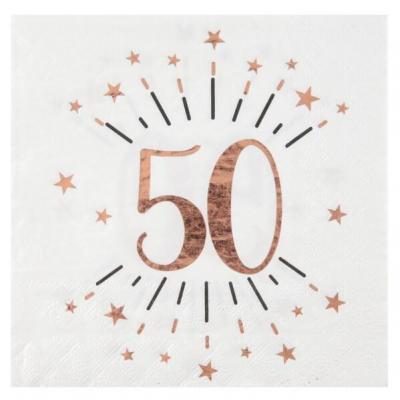 Serviette de table anniversaire blanche et rose gold anniversaire 50ans