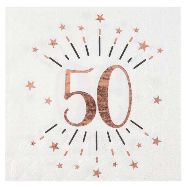 Serviette de table anniversaire blanche et rose gold anniversaire 50ans