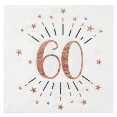 Serviette de table anniversaire 60ans blanche et rose gold métallique (x10) REF/7350