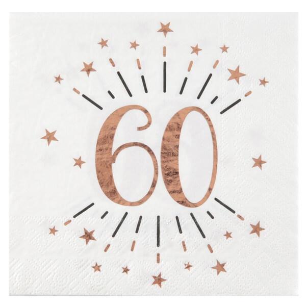 Serviette de table anniversaire blanche et rose gold anniversaire 60ans