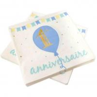 Serviette de table anniversaire bleu ciel dore et blanc 1an