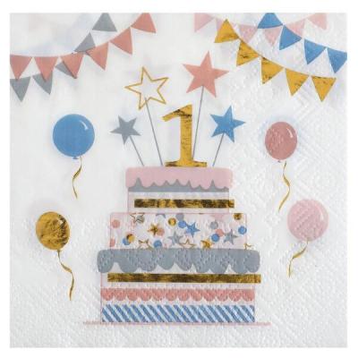 Serviette cocktail anniversaire enfant 1 an multicolore (x20) REF/6696