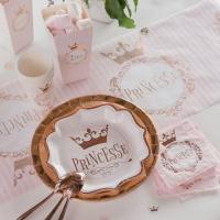 Serviette de table anniversaire princesse blanc et rose gold
