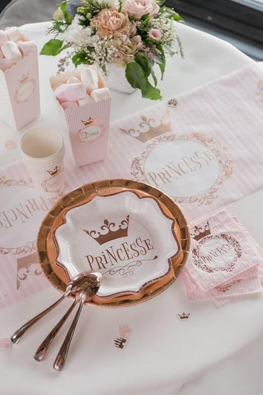 Serviette de table anniversaire princesse blanc et rose gold