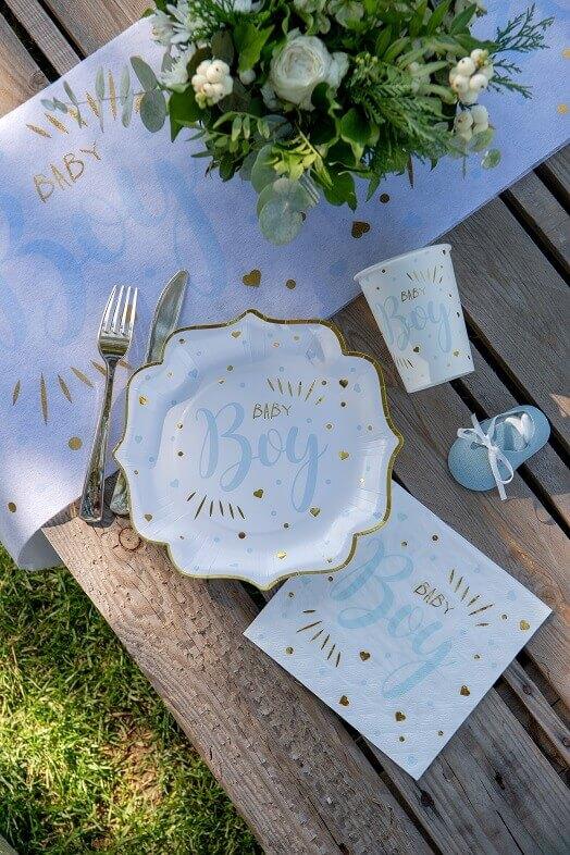 Serviette de table baby shower bleu ciel boy