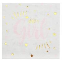 Serviette de table baby shower girl rose blanc et or