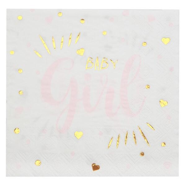 Serviette de table baby shower girl rose blanc et or