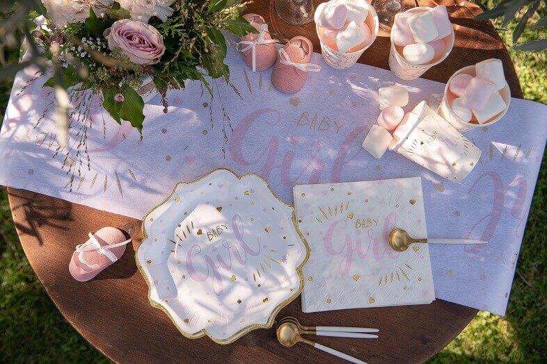 Serviette de table baby shower rose fill