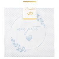 Serviette de table bapteme baby shower belu ciel et blanc