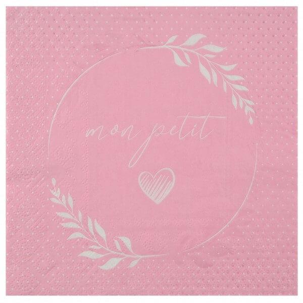 Serviette de table bapteme baby shower rose