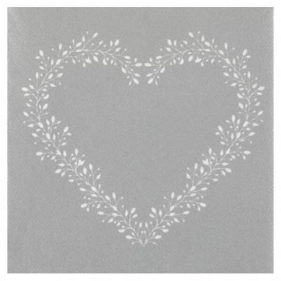 Serviette de table argent Airlaid avec motif coeur élégant (x12) REF/7217