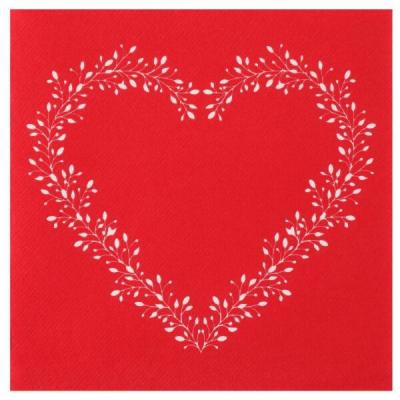 Serviette de table rouge Airlaid avec motif coeur élégant (x12) REF/7217