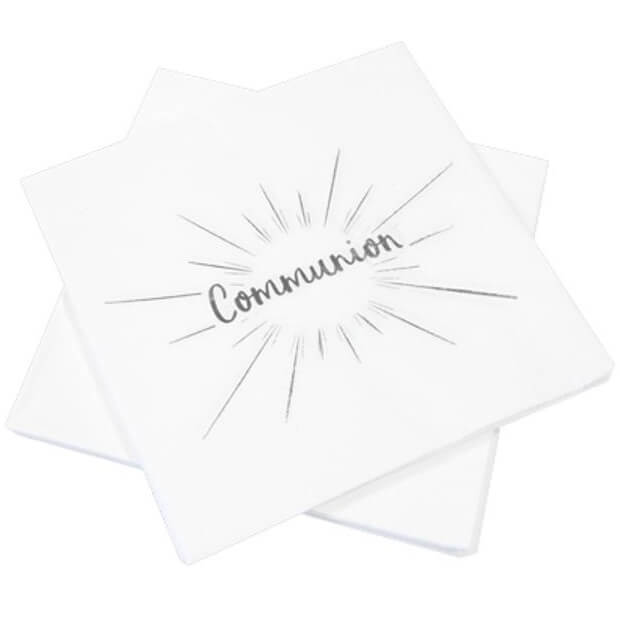 Serviette de table communion blanche et argentee
