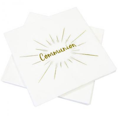 Serviette de table communion blanche et doree