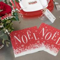 Serviette de table elegante noel enneigee blanche et rouge