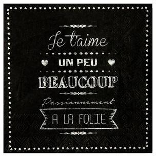 Serviette de table mariage je t'aime: Noir (x20) REF/5179