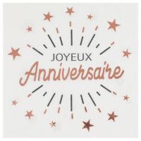 Serviette de table joyeux anniversaire blanche et rose gold etincelante