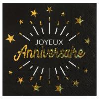 Serviette de table joyeux anniversaire noir et or metallique