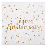 Serviette de table joyeux anniversaire or et blanche