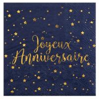 Serviette de table joyeux anniversaire or et bleue